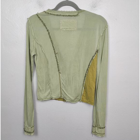 Vintage Y2K Shangana Heaven On Earth Cardigan Women XS Green Patchwork Tie Front - Picture 5 of 9